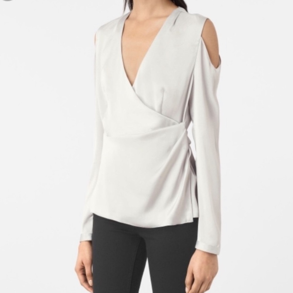 🆕All Saints Danio gray satin long sleeves top - Picture 1 of 12